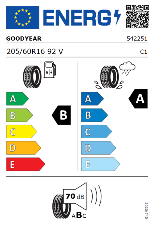 Tyre Label for Goodyear EfficientGrip Performance 2 205/60R16 92V