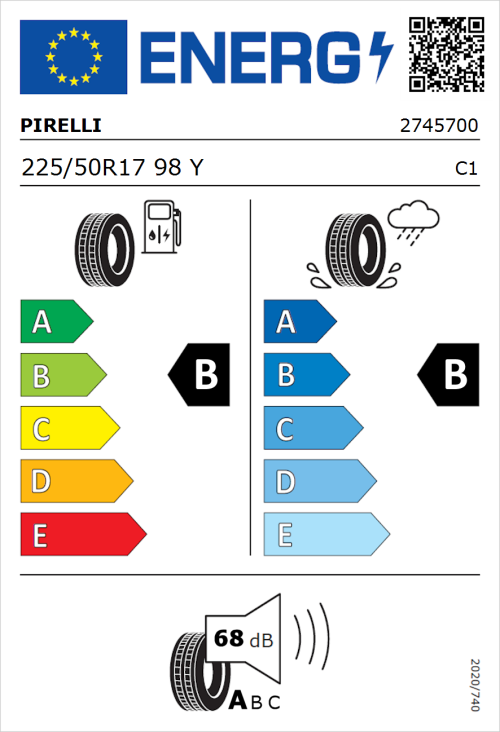 Tyre Label for Pirelli Cinturato P7 Run Flat 225/50R17 98Y