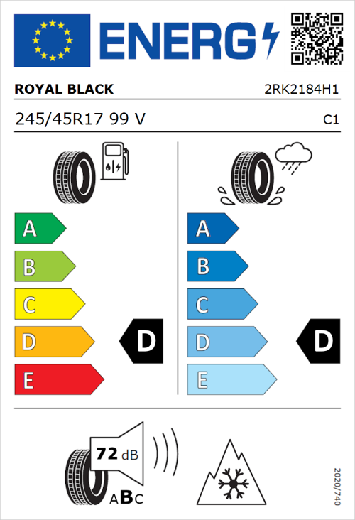 Tyre Label for Royal Black Winter 245/45R17 99V
