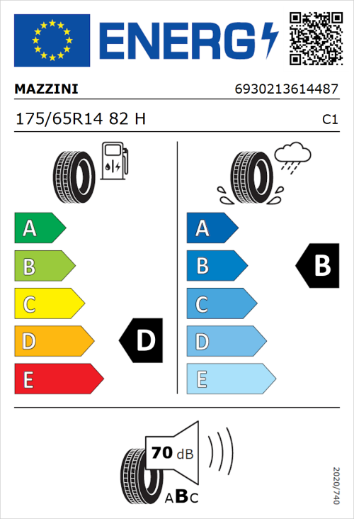 Tyre Label for Mazzini Eco 603 175/65R14 82H
