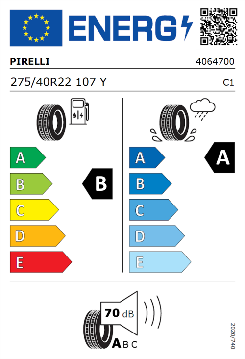 Tyre Label for Pirelli P Zero (PZ4) Luxury 275/40R22 107Y