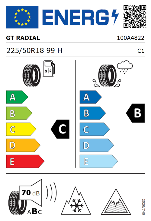 Tyre Label for GT Radial WinterPro2 Sport 225/50R18 99H