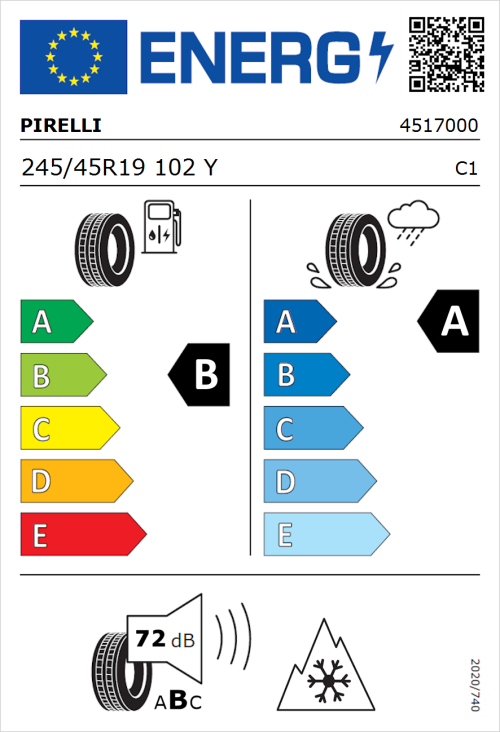 Tyre Label for Pirelli Scorpion All Season SF3 245/45R19 102Y