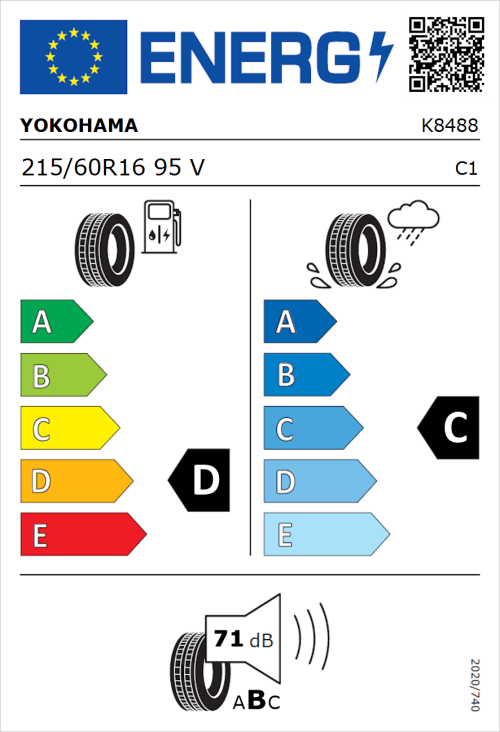Tyre Label for Yokohama G900 215/60R16 95V