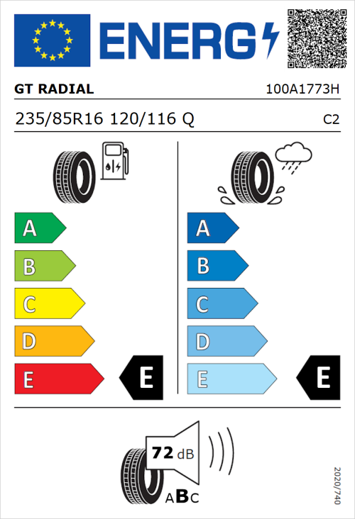 Tyre Label for GT Radial ADVENTURO M/T 235/85R16 120/116Q