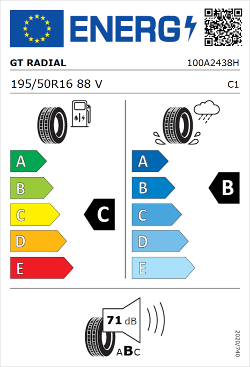 Tyre Label for GT Radial Champiro FE1 195/50R16 88V