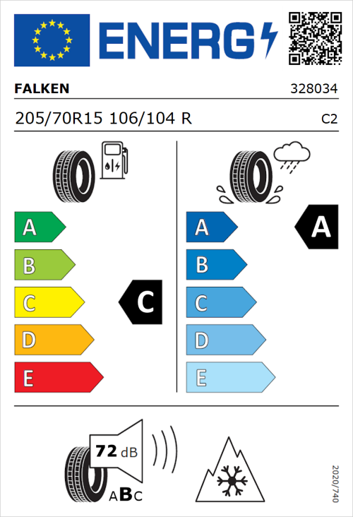 Tyre Label for Falken Linam VAN01 205/70R15 106/104R